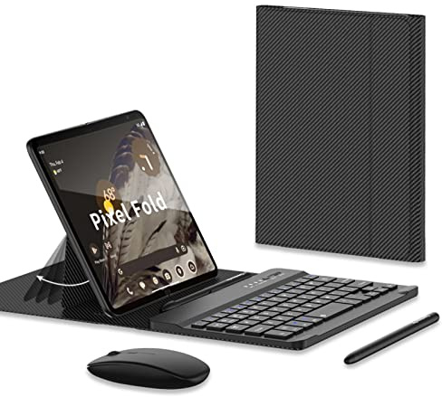 COQUE Klapp Telefon Stummschaltung Tastatur/Bluetooth Maus/Stylus+Stift Slot/Klapp Shift Leder Fall Handy Büro Kit, Handy Büro Zubehör Kit für Google Pixel Fold-Kohlefaser