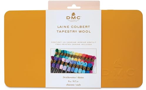 DMC Blechdose mit 24 Schattierungen reiner Tapisseriewolle – kostenlos bedruckte Tapisserie-Leinwand