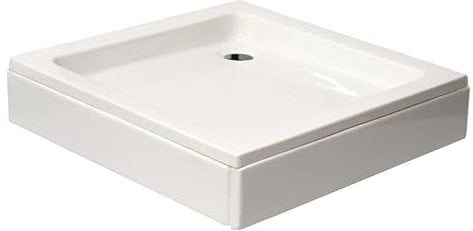 Home36 Duschtasse Brausetasse Bora Weiß - Duschwanne aus Acryl, Rechteckiges Duschbecken, Acryl-Duschwanne, Mit Fußgestell, Siphon und Abnehmbarer Schürze, Made in Europe (80 x 80 x 14 cm)