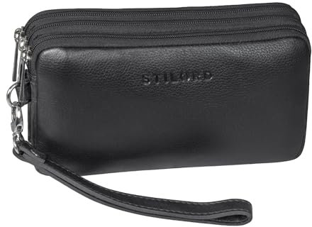 STILORD 'Kenneth' Handgelenktasche Herren Echtleder schwarz mit Handgelenk-Schlaufe ideal als Männerhandtasche Reiseorganizer Unterarmtasche und Kuturbeutel - Handtasche Männer Leder