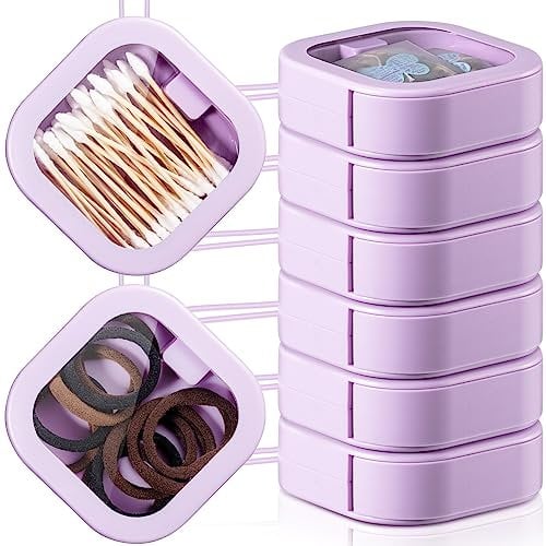 Kathfly Qtip Spender für Haargummis, 6 Stück, Badezimmer-Aufbewahrung, Organizer, Wattestäbchenhalter, tragbarer Reise-Qtip-Halter, Wattestäbchen-Spender, Kinder-Haar-Accessoire-Box mit Deckel (lila)