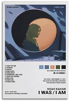 V BY N Noah Kahan Poster I Was I Am Album Cover Moive Poster Vintage Art Cover Raumdekor Ästhetische Schlafzimmer Dekor Leinwand Poster für Schlafzimmer 30 x 45 cm Unrahmen-Stil