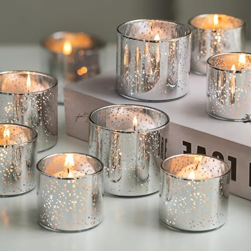 Romadedi Teelichthalter Glas Silber Teelichtgläser - 48Pcs Votivkerzenhalter für Teelichter Schwimmkerzen für Hochzeit Party Weihnachten Tischdeko Wohnzimmer Deko,S+L