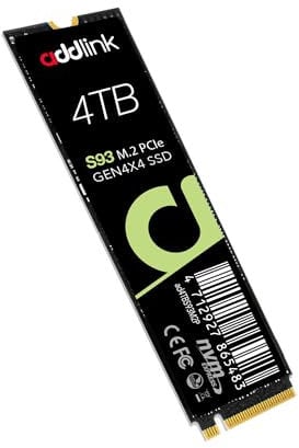 Addlink S93 4TB SSD, M.2 2280 PCIe 4.0 NVMe Gaming-Drive, Bis Zu 7.400 MB/s, Hohe Leistung Für Gamer Und Kreative, Blitzschnelle Ladezeiten, Ideales Upgrade Für PCs - SLC Dram Cache SSD