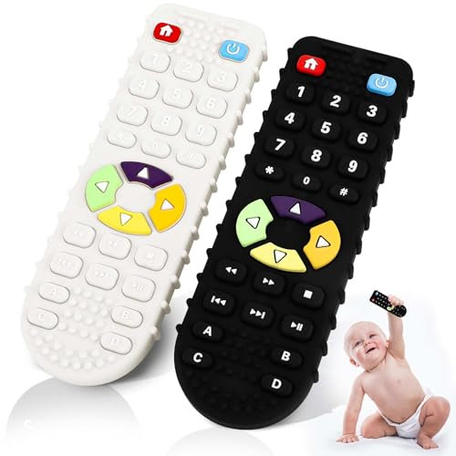 Gowkeey Mordedor Bebe, Mando a Distancia Mordedor de Silicona, Mordedor de Mando a Distancia Sin BPA, Juguete la Dentició, Mando Mordedor Bebe, Mordedores Bebes para Bebés Niños Niña de 0 a 12 Meses