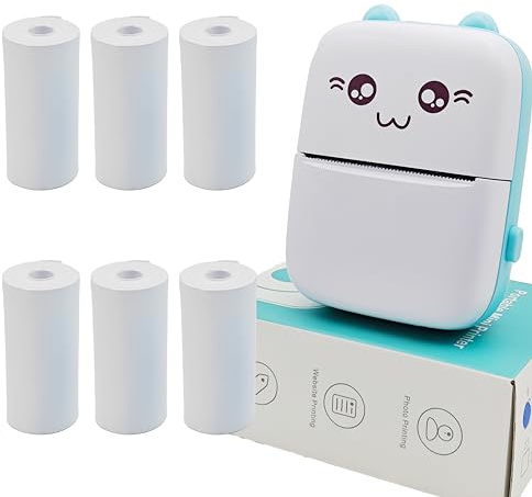 Zplumestarxx Mini Portable Small Printer Paper 6 Rolls Sticker Printer Machine Mini Printer Sticker Printer Study Printer for Pictures Photos Compatible with Android and iOS Wireless&Bluetooth Blue