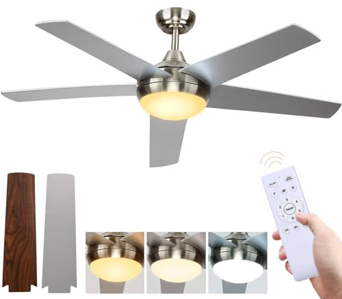 Deckenventilator mit Beleuchtung, Leiser DC-Ventilator 132cm mit Fernbedienung, Dimmbare Lampe 3000K-6500K, 5 Flügel, 6 Geschwindigkeiten, Timer, für Schlafzimmer, Esszimmer, Wohnzimmer, Küche, Büro
