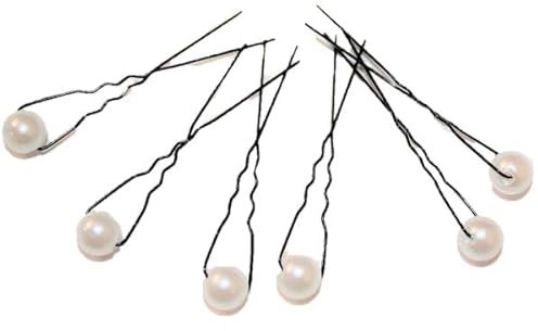 Haarschmuck - 6 x schwarze Haarnadeln mit Perlen in der Farbe weiss