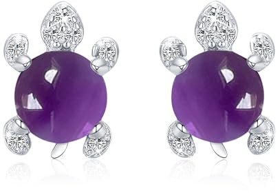 Schildkröte Ohrringe 925 Sterling Silber Schildkröte Ohrstecker Hypoallergene Amethyst Ohrringe Schildkröte Schmuck Geburtstag Geschenk für Kinder Frauen Mädchen