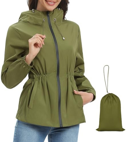 Nadeer Veste Imperméable Femme avec capuche et poche Manteau de Pluie léger Coupe Vent Pliable pour les voyages et l'extérieur