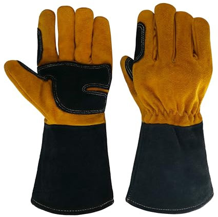 NBLEAGLO Guantes de soldadura de cuero de vaca resistente al calor/fuego/chimenea/forja/parrilla/Mig/Stick soldador horno/estufa/olla/quemador de le馻/barbacoa/guante de manipulaci髇 de animales con