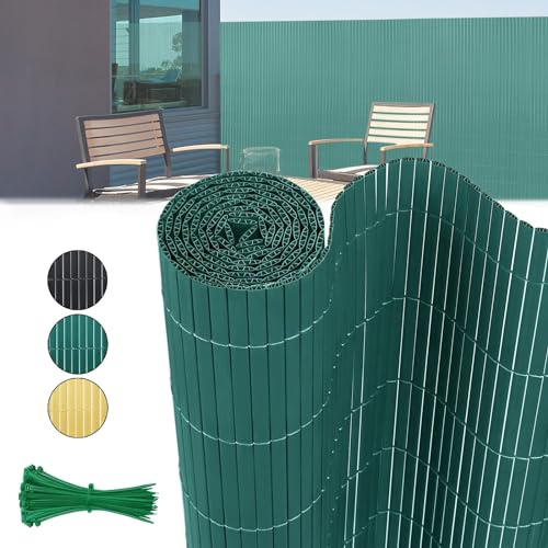 ACXIN 180 * 1000cm PVC Sichtschutzmatte, Wetterfest Sichtschutzzaun mit Kabelbindern, Doppelte Verstärkung Sichtschutz Balkonverkleidung Windschutz Verstärkte Lamellen, Grün