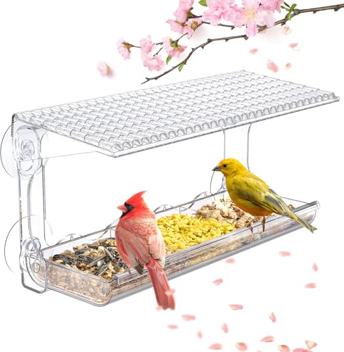 SUNALLY Vogelfutterstation für den Außenbereich, transparente Vogelfutterspender, Fenstermontage mit starken Saugnäpfen, transparentes Vogelhaus für draußen, Wildbeobachtung für Garten, Hof, ältere