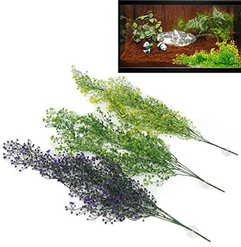 BEIJIALY 3 Pièces Plantes de Reptiles pour Terrarium, Plantes Suspendues de Terrarium Vignes, Plantes de Reptiles Artificielles Reptiles Feuilles de Terrarium pour Lézards Geckos Serpent Tortue