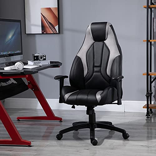 Bürostühle Vinsetto Bürostuhl, drehbarer Racer-Stuhl, höhenverstellbar und Armlehne, PU, Weiß