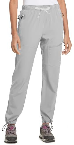baleaf Damen Outdoorhose Wanderhose Wasserdicht Schnelltrocknend Leicht Trekkinghose Capris UV Schutz UPF 50 Funktionshose mit Reißverschlusstasche Regular Version Gletschergrau L