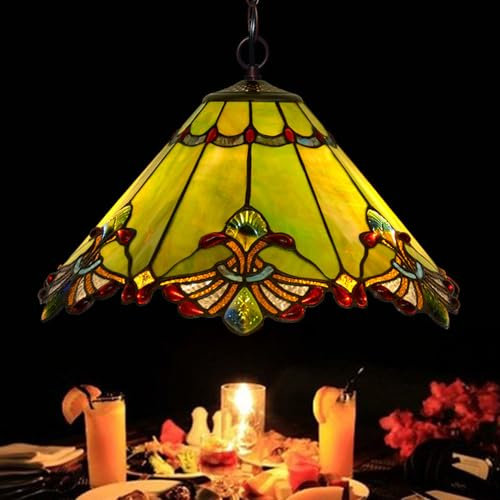 Retro Tiffany-Stil Küchen Deckenleuchte Pendelleuchte Phönix Schwanz Esstisch Glas Küchenlampen grüner Loft Kronleuchter Esszimmer E27 Vintage Hängeleuchte für Wohnzimmer Schlafzimmer Cafe Bar (40CM)