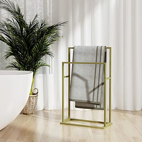 ARKEM Portasciugamani da Pavimento Oro 48x24x78,5 cm in Ferro,Piantana Porta Asciugamani a 3 Braccia, Acciaio, Metallo Cromato Antiruggine, Portasciugamani da Terra con Base Pesante
