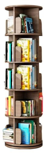 Drehbares Bücherregal Mit 2/3/4/5/6 Etagen Drehbares Bücherregal, Um 360° Drehbares Aufbewahrungsregal Bodenstehendes Bücherregal Aus Holz, Drehbares Eckregal (Color : Wood, S : 39 * 163cm)