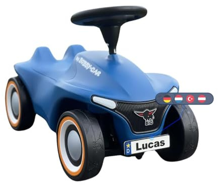 Nummernschilder passend für Bobby Car, 2 individuelle Tretauto Kennzeichen mit Wunschtext, inkl. Befestigung, Made in Germany – für Bobbycar Modell Neo, zur Anbringung Vorne & Hinten