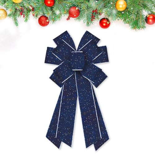 Large Christmas Bows for Wreath, Navy Blue Velvet Wreath Bow Winter Holiday Tree Topper Bows Ornaments for Front Door New Year Christmas Party Decoration Supplies