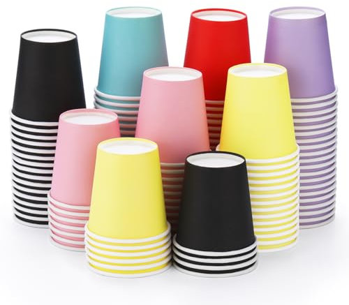 ENCHOL Lot de 120 gobelets jetables en carton de 85 g, gobelets jetables pour bain de bouche, mini tasses à expresso, gobelets en papier coloré, gobelets en papier jetables pour fête, pique-nique,