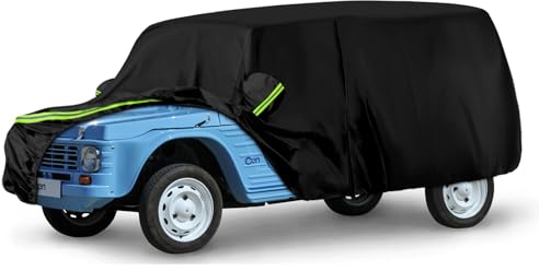 Autoabdeckung Passend für Citroen Mehari 1968-1988, Schwarz Vollgarage | Wasserdichte Autoplane mit Reißverschlusstür für Schnee, Regen, Allwetterschutz