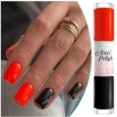 Red Nail Polish, Black Nail Varnish, 2-In-1 Design Nail Polish, Long Lasting Nail Polish Quick Dry, Gel Nail Polish No UV Light Needed, Nail Paint Gel for Women DIY Manicure at Home (Red+Black, 10ML)