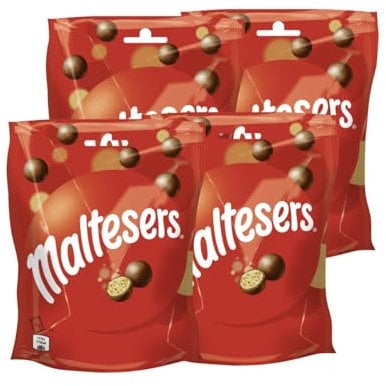 MALTESERS 4x 102g Schokokugeln Malzfüllung mit Milchschokoladenüberzug Schokolade