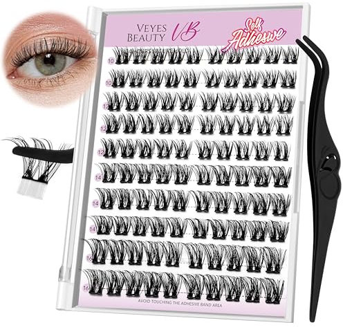 VEYESBEAUTY Cils Auto-Adhésifs 48 Clusters Self Adhesive Lash Faux Cils Auto Adhésifs 100pcs avec Pincettes(Luxe Duo 10-16mm)