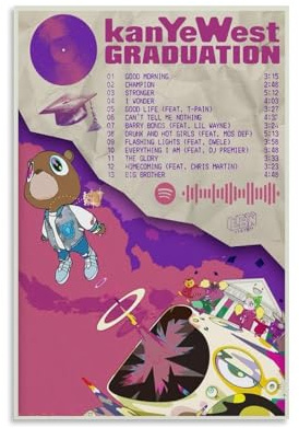 Hotoice Kanye Poster West-Musikalbum, Abschlussfeier, Comics, Poster, für Zimmer, ästhetische Leinwand, Wandkunst, Schlafzimmerdekoration, 40 x 60 cm