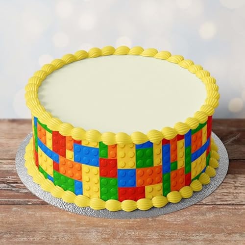 Edible Pre-Cut Coloured Bricks Border Ribbon Cake Wrap x 3 Fondant Cake Topper Decoration - Ideal For Decorating Your Cakes And Easy To Use
