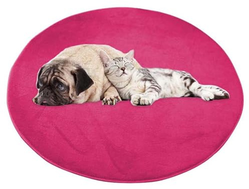 ping bu Großes Hundebett, Haustiermatte, rund, weich, warm, Plüsch, rutschfest, beruhigend, für den Innenbereich, waschbar, Hundekissen, Bodenmatte (80 x 80 cm, Rosarot)
