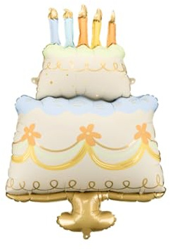Großer bunter Folienballon Kuchen, 62x104 cm, farbenfrohes Design, perfekt für Geburtstagsfeiern, Kinderfeste, Jubiläen und besondere Anlässe - zum Befüllen mit Luft oder Helium, inklusive Strohhalm