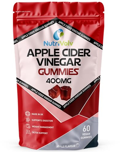 Apple Cider Vinegar Gummies with The Mother | 60 Vegan ACV Gummies | Apple Flavour | Gelatine Free | Sugar Free | Non-GMO, Gluten-Free | by NutriVolv