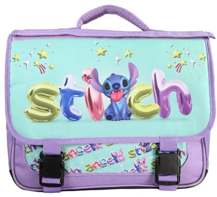 Bagtrotter - Cartable 38 cm - Stitch & Angel Violet - Rabat Réversible - Bretelles & Dos Matelassés, Bandes Réfléchissantes, Grand Rangement - Primaire - Licence Officielle Disney
