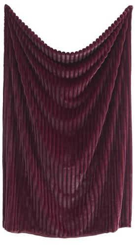 Appletree Hygge Polyester Faux Fur Throw Blanket, Burgundy, 130 x 180 cm, Horizontal Ribbed Design, Adult, Reversible with Fleece Back