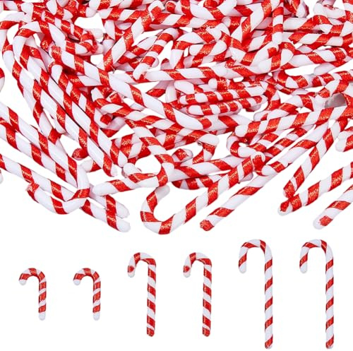 DICOSMETIC 120 Stück 3 Größen Mini WeihnachtsZuckerstangen Deko Kunststoff Rot Weiß Süßigkeiten Ornamente Baum Zuckerstangen Deko Für Puppenhaus Basteln Und Weihnachtsbaum Hängedekoration