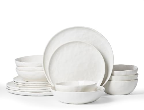 Richmount Dinner Sets for 4 People, 16 Pieces Modern Porcelain Plates and Bowls Set, Dinnerware Sets Chip Resistant, Microwave & Dishwasher Safe, Ceramic Dish Set Service for 4, Polar White