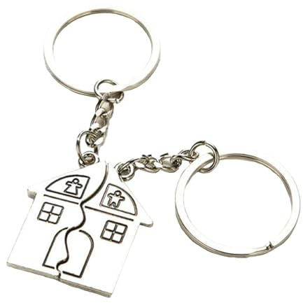 HJDJBD 2 Stück Edelstahl Puzzle Haus Anhänger Schlüsselanhänger,Silber Einweihungsgeschenk Für Das Neue Zuhause,Geschenke Wohnung zum Richtfest Metall Paar Familie für Paare Eltern Eigentümer Zubehör