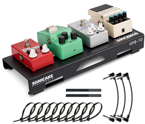 SONICAKE Mini Guitar Pedal Board Aluminiumlegierung Effektpedal Board | 36 x 14.5 x 5 cm, Bänder, Kabelbinder, Patchkabeln Schwarz QPB-10