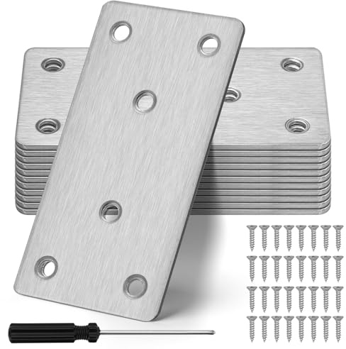 12Pcs Flat Brackets for Wood,100×50mm Heavy Duty Metal Mending Plates | Stainless Steel Flat Joining Plates With Screws Metal Connector Plate for Timber Fixing Wood Furniture, DIY