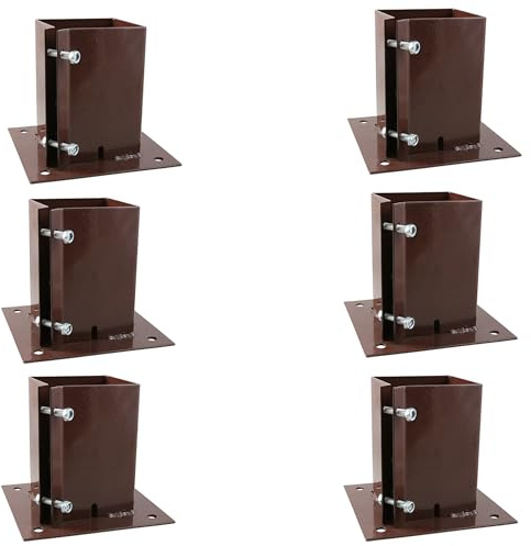 [FIXINGS DIRECT] 100x100mm Bolt Down Post Shoe Fence Post Holder Heavy Duty Read Oxdie Dual Coat Weather Protection Decking Bases, Post Anchor, Pergolas, Carports 4x4 (6 Pack (100x100mm))