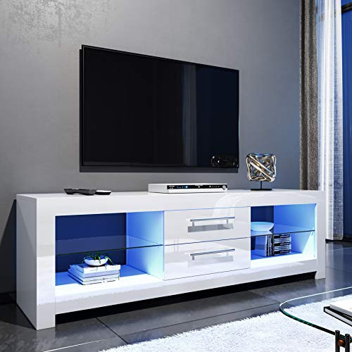 ZXLIHS Mobile TV LED da 1600 mm Supporto TV Bianco Lucido con luci ambientali per Soggiorno e Camera da Letto con mobili portaoggetti per TV 4K da 32 40 43 50 55 60 65 Pollici