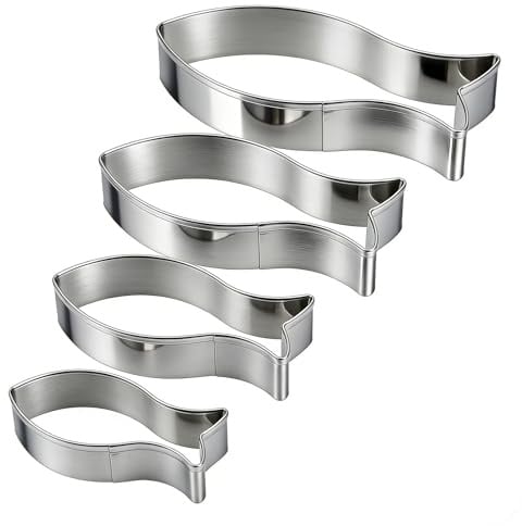 Fisch Ausstecher Set, 4 Stück Fisch Kommunion Plätzchen Ausstecher Keksausstecher für Christen Taufdekoration Ausstechformen Edelstahl, Plätzchenformen für Tortendeko, Fischformen Kommunion,Taufe