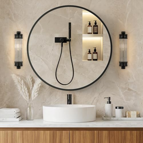 Zurehome Runder Spiegel mit Schwarz Rahmen, 80cm | Wandmontage, bruchsicher, Dekorativer Spiegel für Badezimmer, Flur, Schlafzimmer, Wohnzimmer, Gäste WC