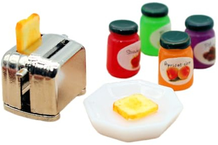 ZWWAAZHF 1/12 Dollhouses Toaster and Jams Set Scene Display Decoration for RolePlaying Game and Craft Project Model Decors Realistic Craft Model Display