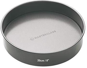 MasterClass 20cm Loose Based Sandwich Tin with PTFE, PFOA and BPA Free Non Stick, Robust 1mm Thick Carbon Steel, 8 Inch Round Cake Pan, Grey