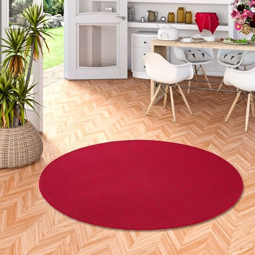 STRONG Feinschlingen Velour Teppich Rot Rund in 7 Größen, Größe:100 cm Rund