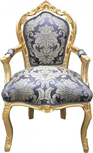 Casa Padrino Baroque dîner Chaise Bleu Royal Motif/Or avec accoudoirs - Mobilier